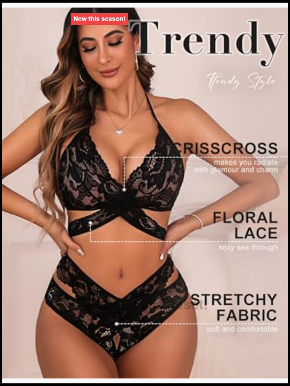 Sexy Lingerie Set Two Piece Lace Bra and Panty Bralette Sleepwear Set - Picture 3 of 7